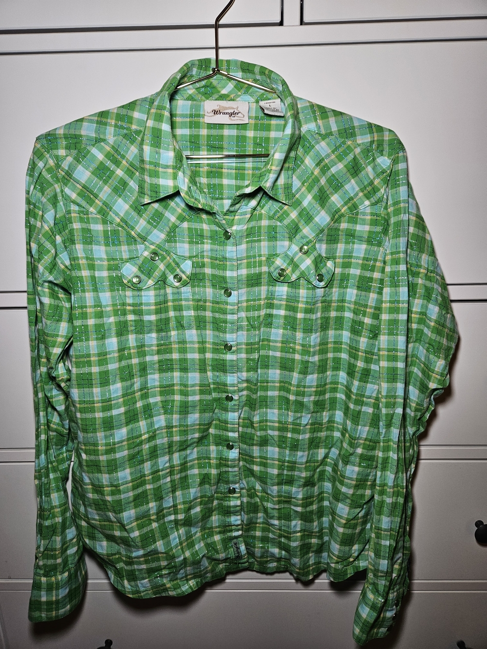 Wrangler Green Plaid Western Button-Down Shirt